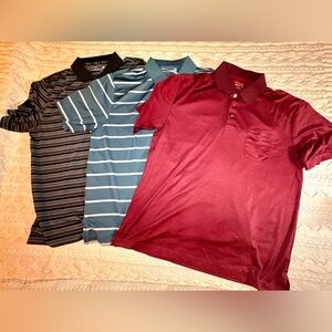 Lot of 3 Men's Striped Golf Polo Shirts- Black, Blue, Red Size XL #1320